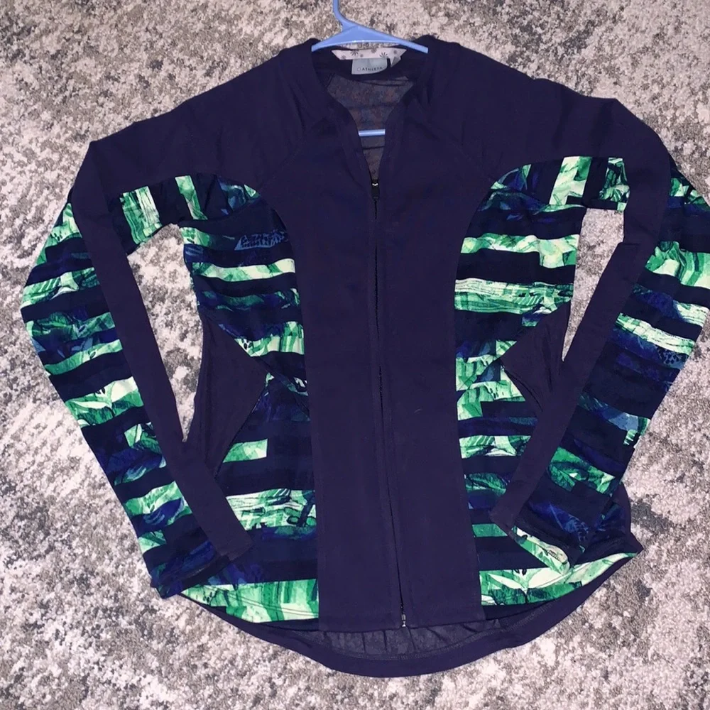 Athleta Dark Blue & Green Mesh Full Tilt Zip up Jacket Small - Picture 1 of 10